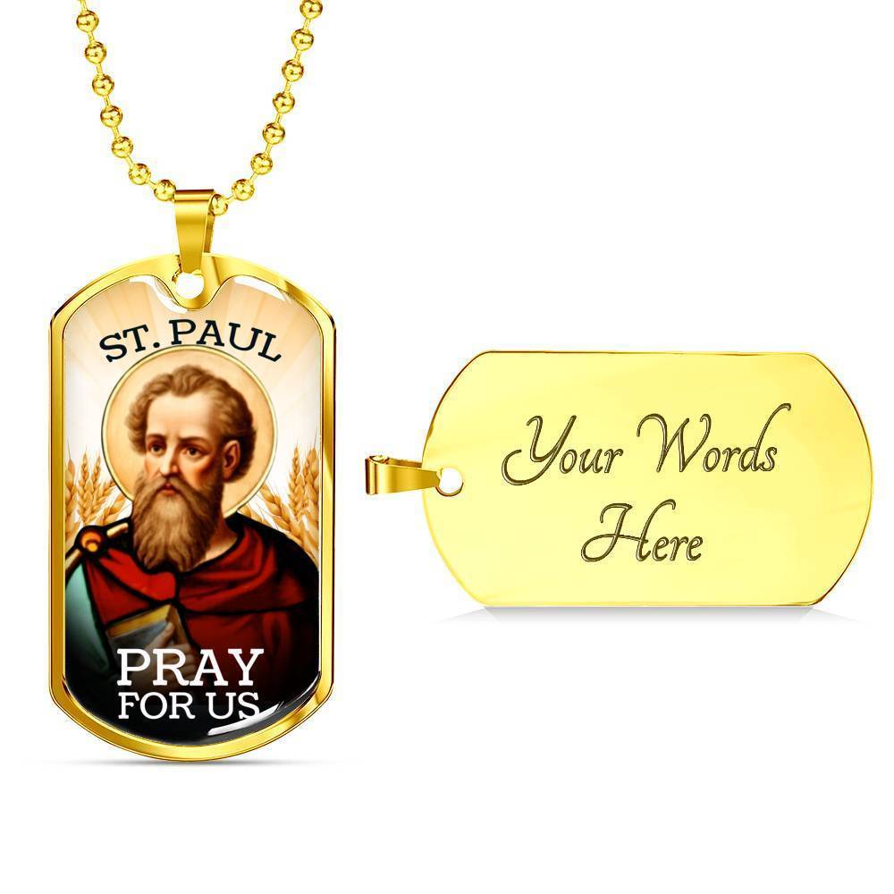 St. Paul Catholic Necklace Stainless Steel or 18k Gold Dog Tag 24" Chain-Express Your Love Gifts