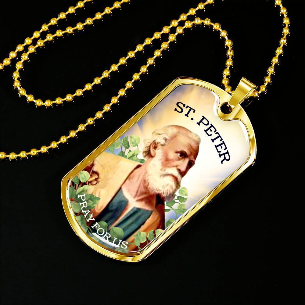 St. Peter Catholic Necklace Stainless Steel or 18k Gold Dog Tag 24" Chain-Express Your Love Gifts