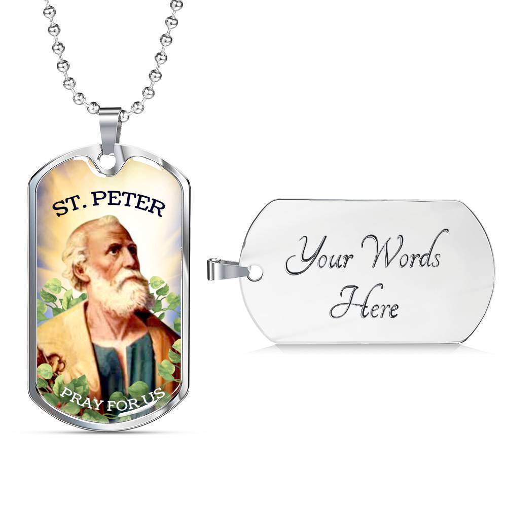 St. Peter Catholic Necklace Stainless Steel or 18k Gold Dog Tag 24" Chain-Express Your Love Gifts