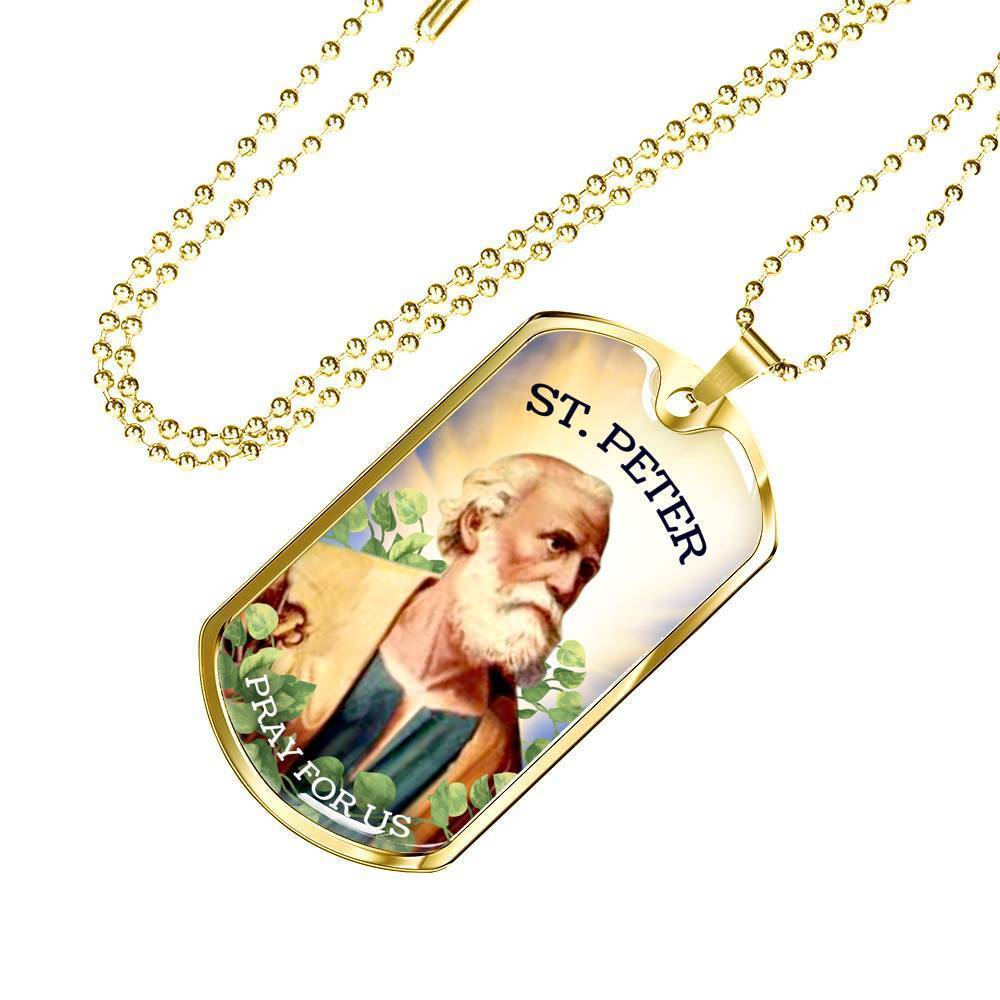 St. Peter Catholic Necklace Stainless Steel or 18k Gold Dog Tag 24" Chain-Express Your Love Gifts