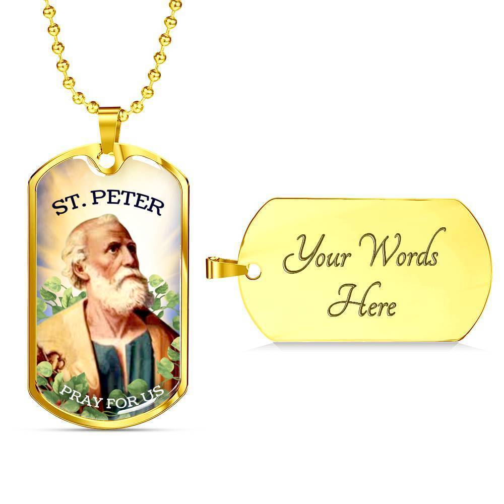 St. Peter Catholic Necklace Stainless Steel or 18k Gold Dog Tag 24" Chain-Express Your Love Gifts