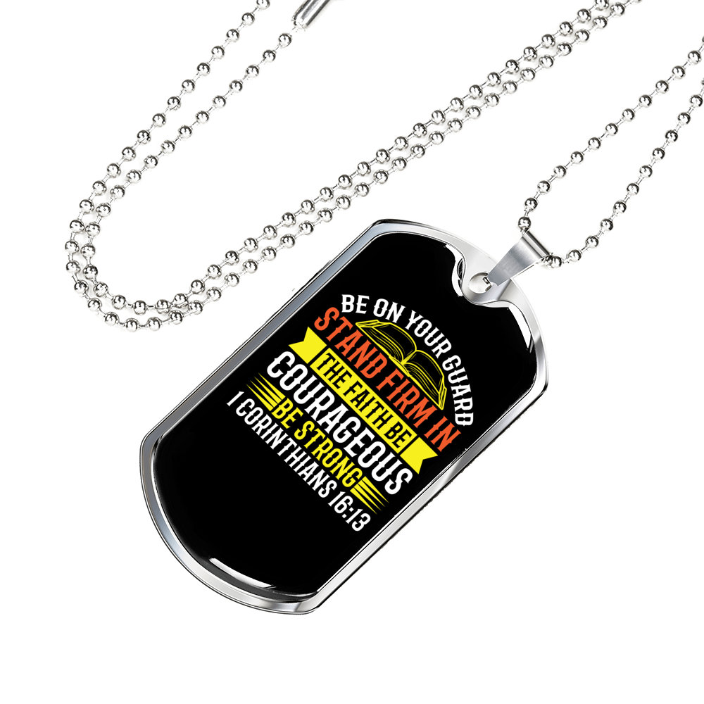 Stand Firm Christian Necklace Stainless Steel or 18k Gold Dog Tag 24" Chain-Express Your Love Gifts