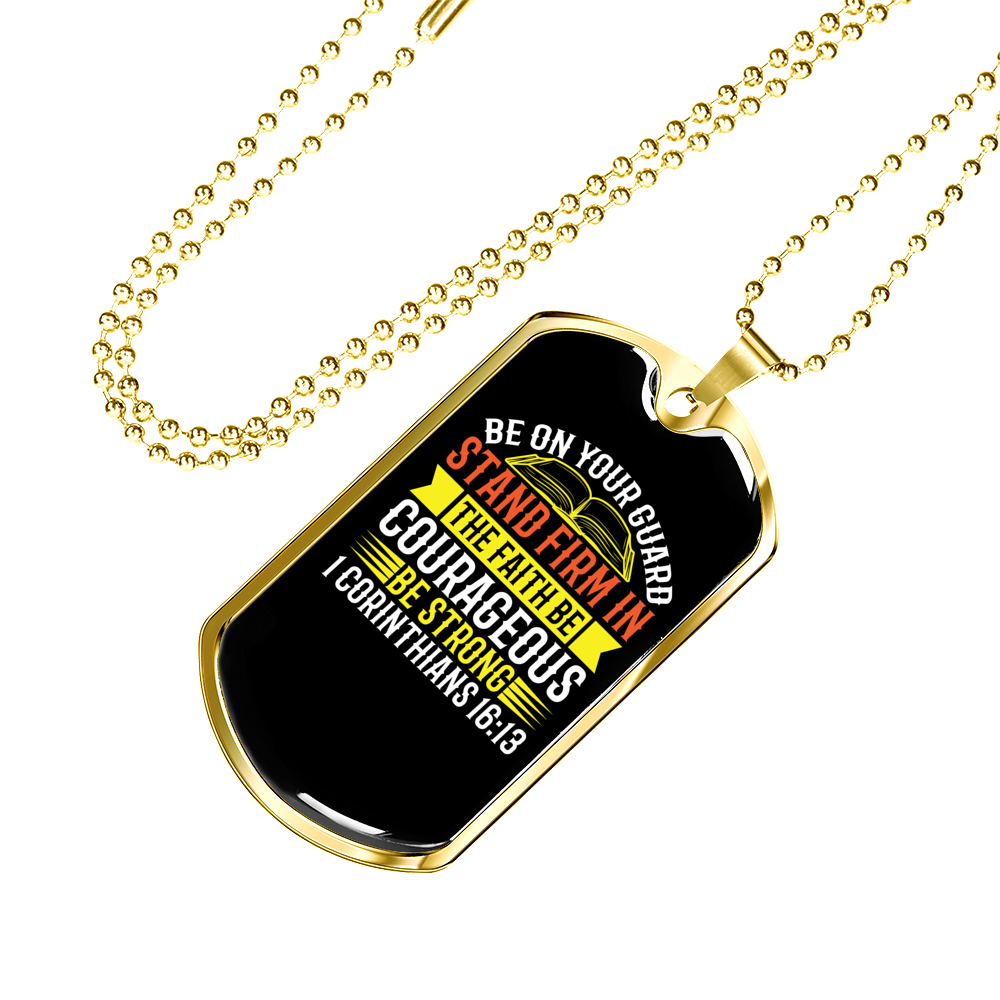 Stand Firm Christian Necklace Stainless Steel or 18k Gold Dog Tag 24" Chain-Express Your Love Gifts