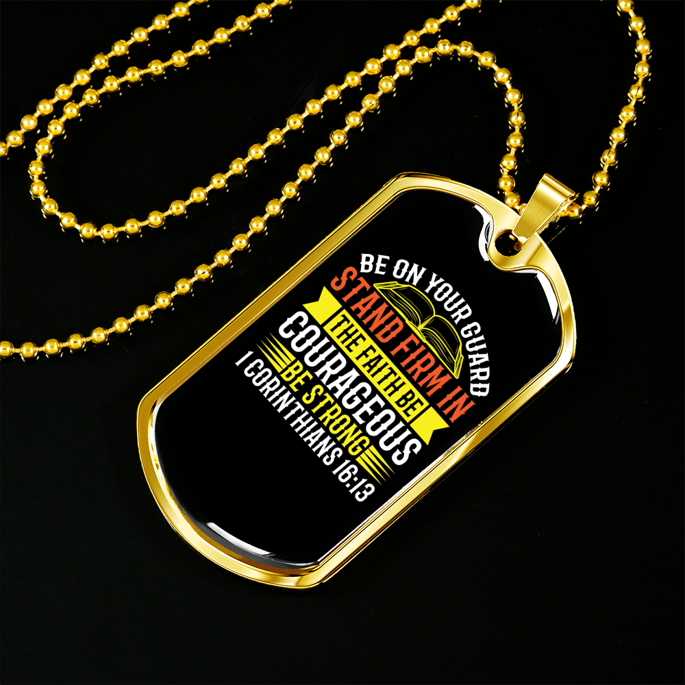 Stand Firm Christian Necklace Stainless Steel or 18k Gold Dog Tag 24" Chain-Express Your Love Gifts