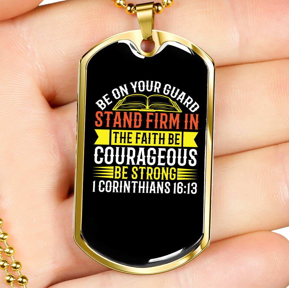 Stand Firm Christian Necklace Stainless Steel or 18k Gold Dog Tag 24" Chain-Express Your Love Gifts