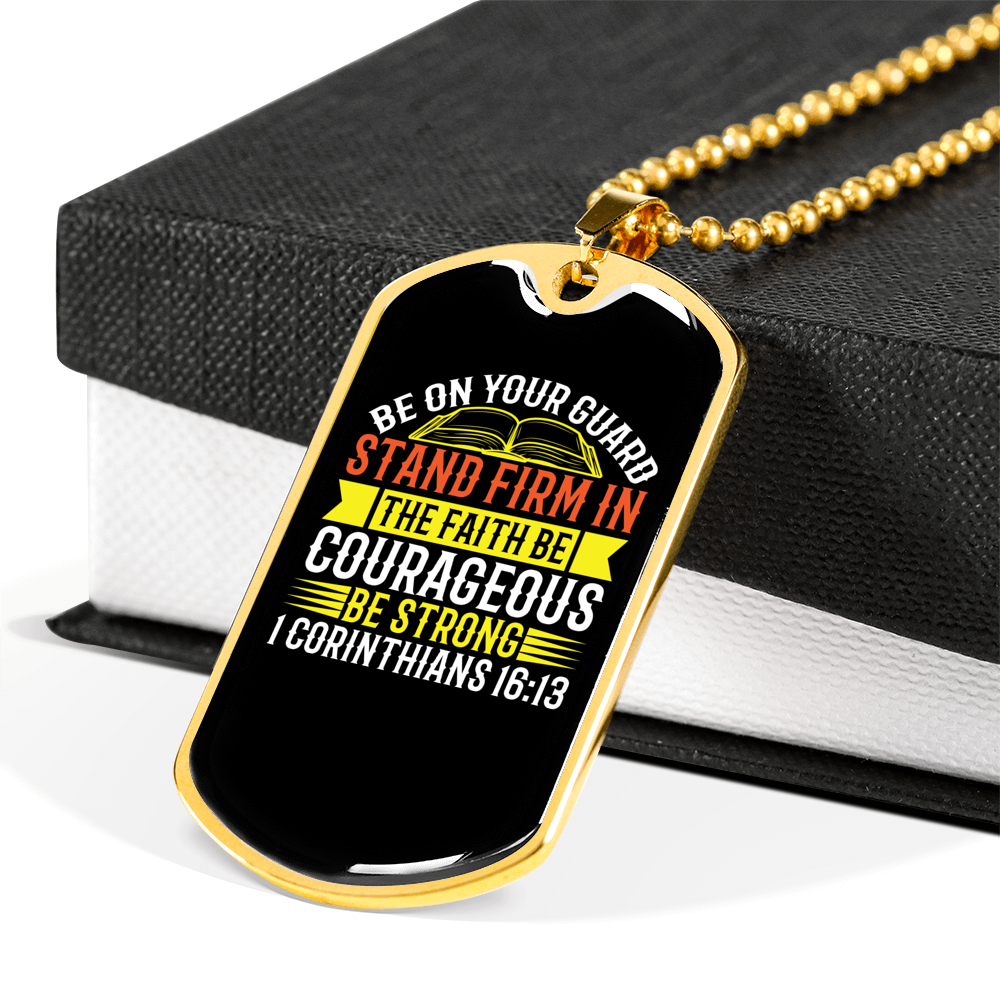 Stand Firm Christian Necklace Stainless Steel or 18k Gold Dog Tag 24" Chain-Express Your Love Gifts