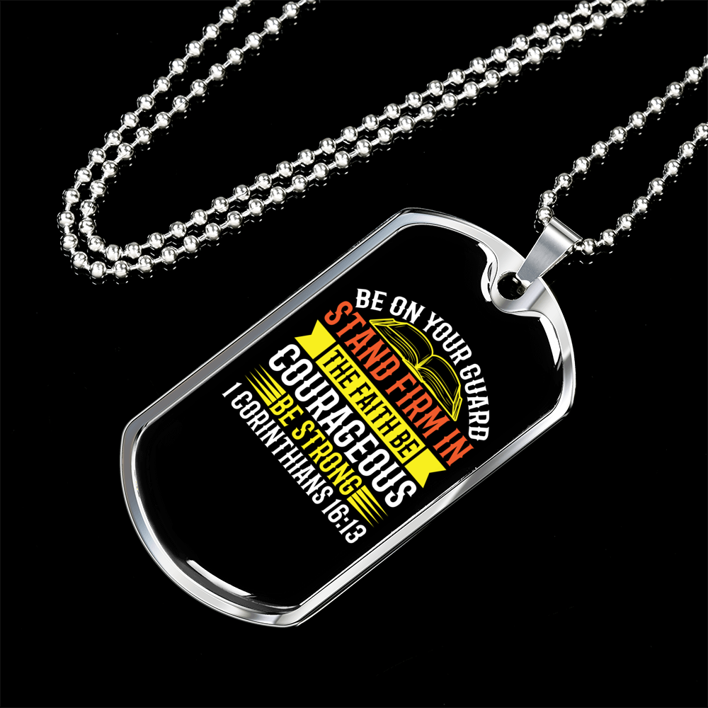 Stand Firm Christian Necklace Stainless Steel or 18k Gold Dog Tag 24" Chain-Express Your Love Gifts
