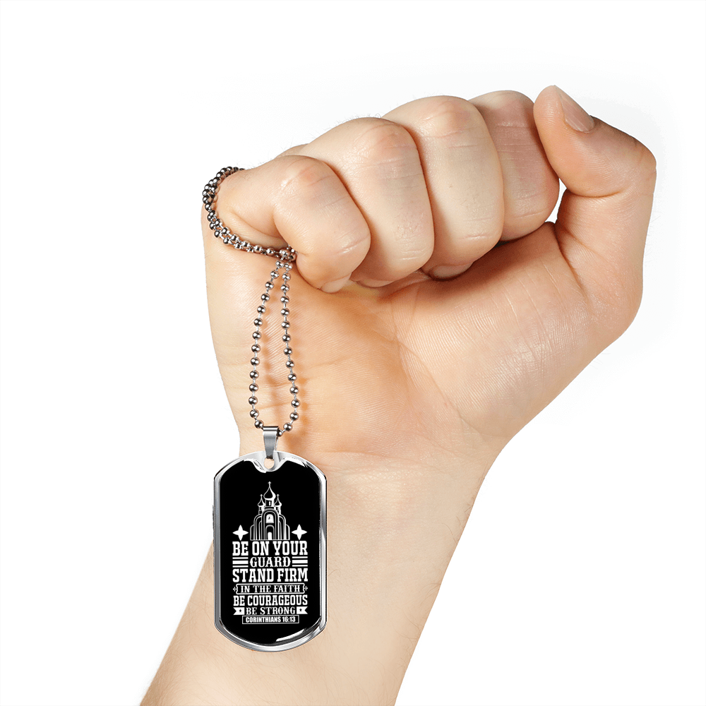 Stand Firm Faith Christian Necklace Stainless Steel or 18k Gold Dog Tag 24" Chain-Express Your Love Gifts