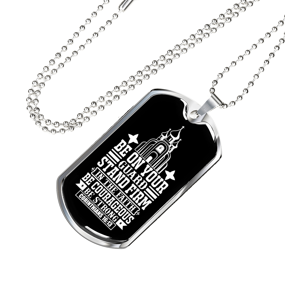 Stand Firm Faith Christian Necklace Stainless Steel or 18k Gold Dog Tag 24" Chain-Express Your Love Gifts