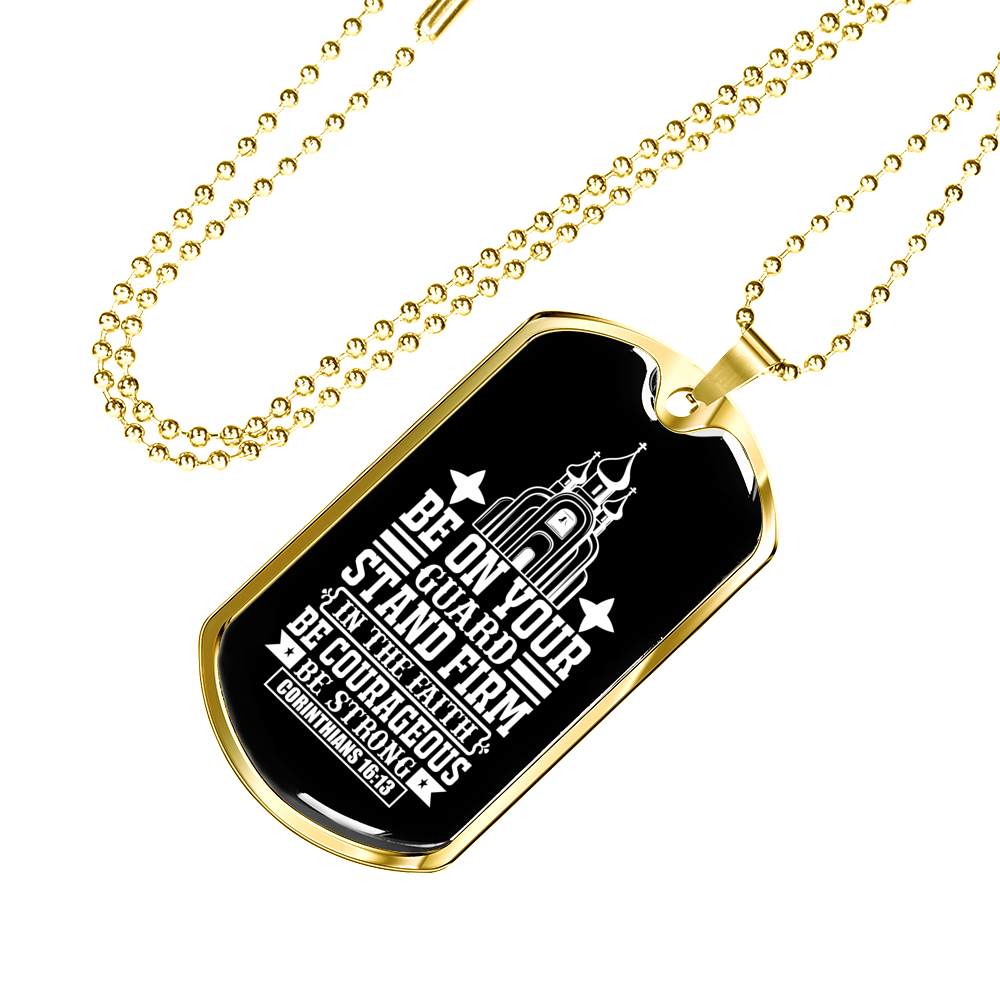 Stand Firm Faith Christian Necklace Stainless Steel or 18k Gold Dog Tag 24" Chain-Express Your Love Gifts