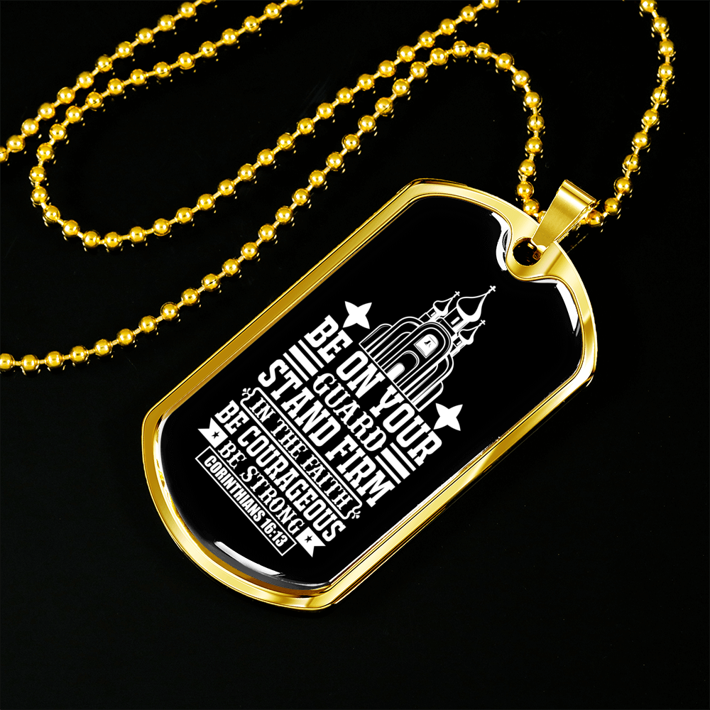 Stand Firm Faith Christian Necklace Stainless Steel or 18k Gold Dog Tag 24" Chain-Express Your Love Gifts