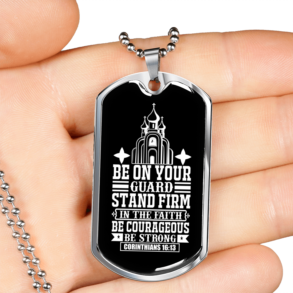 Stand Firm Faith Christian Necklace Stainless Steel or 18k Gold Dog Tag 24" Chain-Express Your Love Gifts