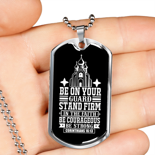 Stand Firm Faith Christian Necklace Stainless Steel or 18k Gold Dog Tag 24" Chain-Express Your Love Gifts