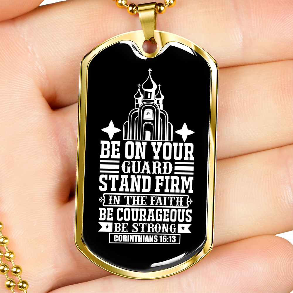 Stand Firm Faith Christian Necklace Stainless Steel or 18k Gold Dog Tag 24" Chain-Express Your Love Gifts