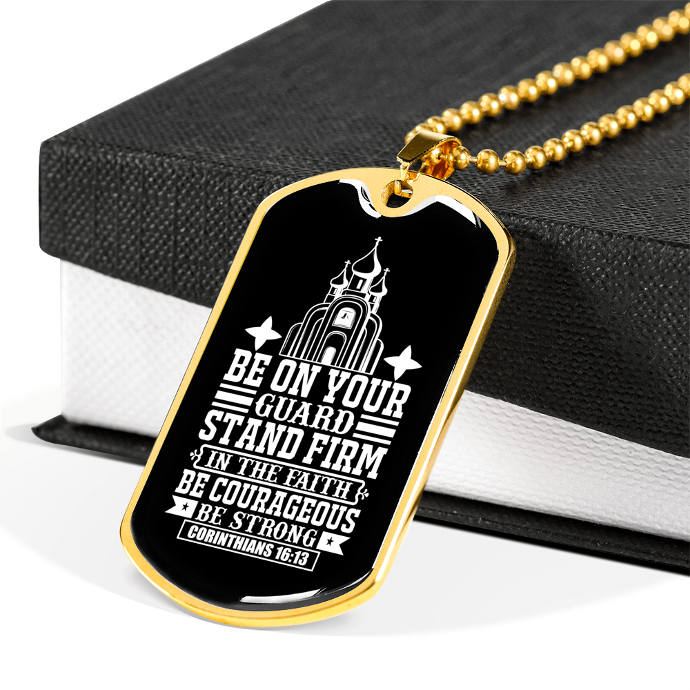 Stand Firm Faith Christian Necklace Stainless Steel or 18k Gold Dog Tag 24" Chain-Express Your Love Gifts