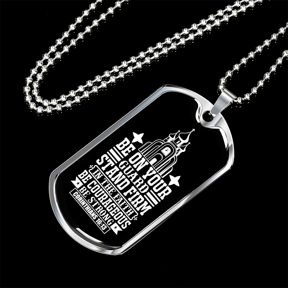 Stand Firm Faith Christian Necklace Stainless Steel or 18k Gold Dog Tag 24" Chain-Express Your Love Gifts