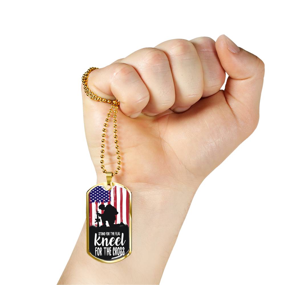 Stand For The Flagstainless Steel or 18k Gold Dog Tag 24"-Express Your Love Gifts