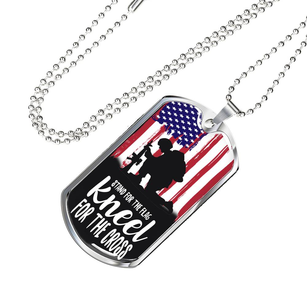 Stand For The Flagstainless Steel or 18k Gold Dog Tag 24"-Express Your Love Gifts