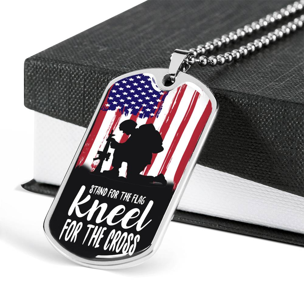 Stand For The Flagstainless Steel or 18k Gold Dog Tag 24"-Express Your Love Gifts