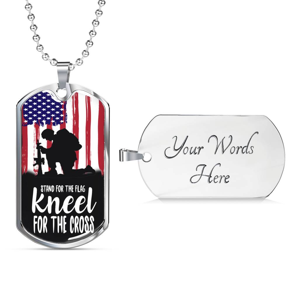 Stand For The Flagstainless Steel or 18k Gold Dog Tag 24"-Express Your Love Gifts