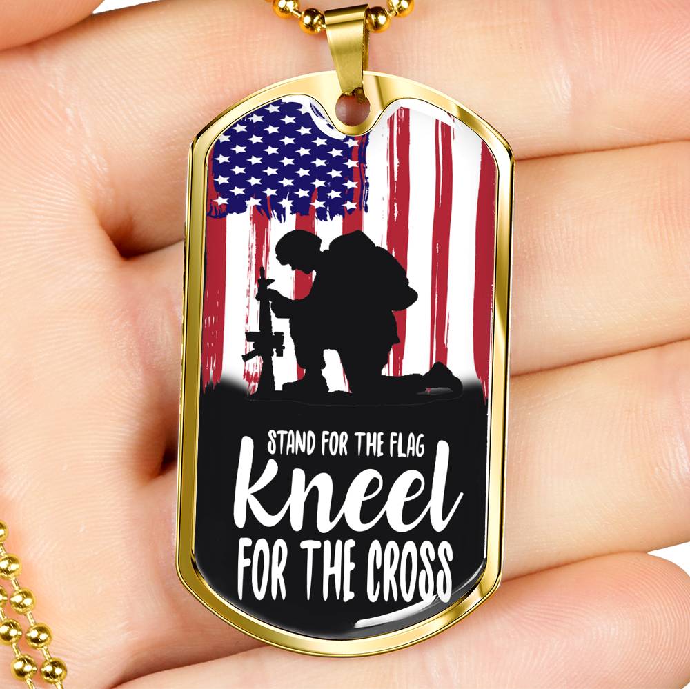 Stand For The Flagstainless Steel or 18k Gold Dog Tag 24"-Express Your Love Gifts