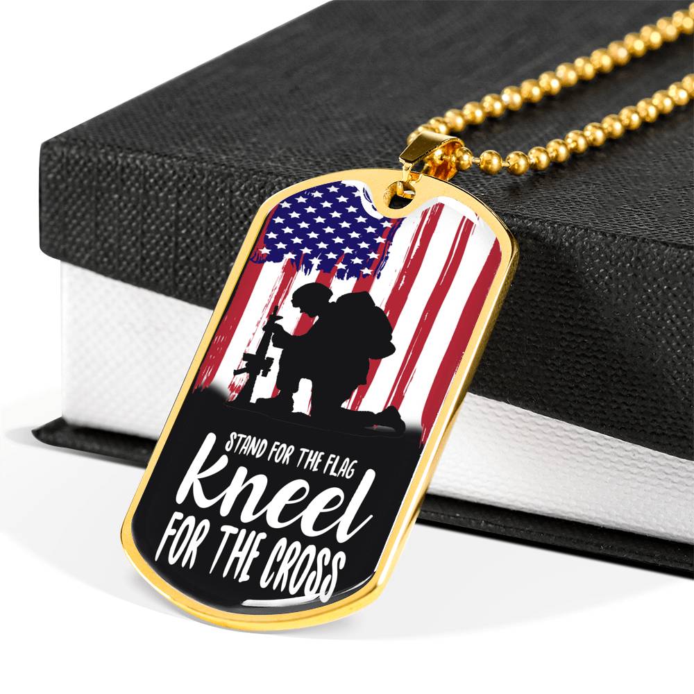 Stand For The Flagstainless Steel or 18k Gold Dog Tag 24"-Express Your Love Gifts
