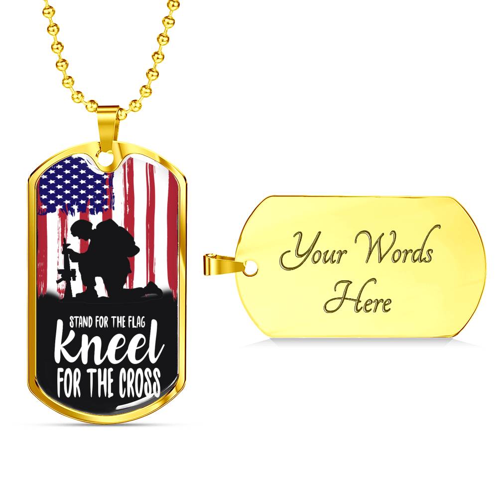Stand For The Flagstainless Steel or 18k Gold Dog Tag 24"-Express Your Love Gifts