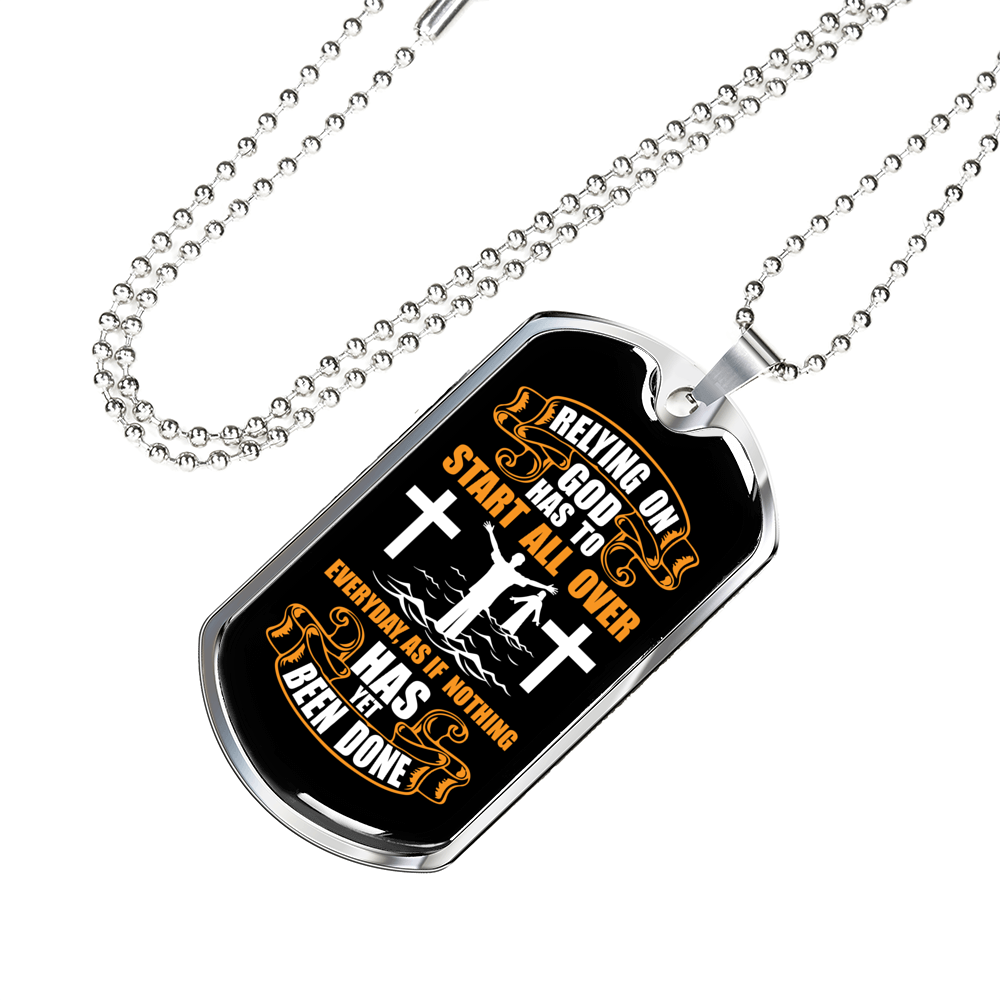 Start All Over Everyday Christian Necklace Stainless Steel or 18k Gold Dog Tag 24" Chain-Express Your Love Gifts