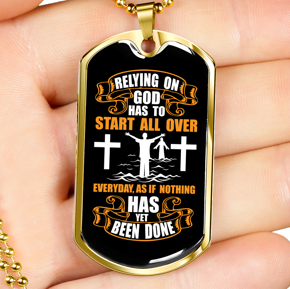 Start All Over Everyday Christian Necklace Stainless Steel or 18k Gold Dog Tag 24" Chain-Express Your Love Gifts