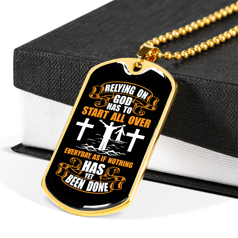Start All Over Everyday Christian Necklace Stainless Steel or 18k Gold Dog Tag 24" Chain-Express Your Love Gifts