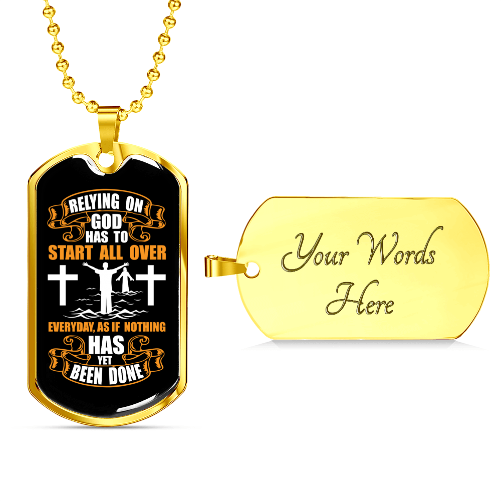 Start All Over Everyday Christian Necklace Stainless Steel or 18k Gold Dog Tag 24" Chain-Express Your Love Gifts