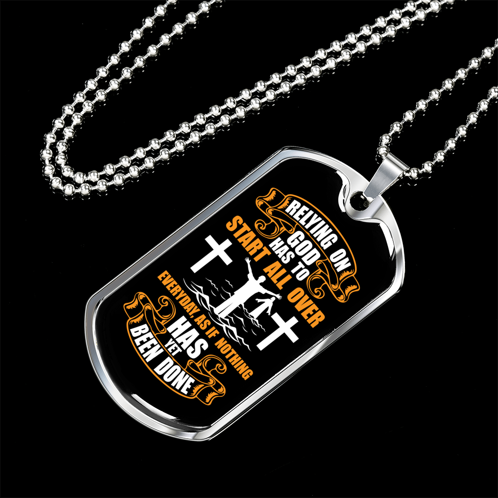 Start All Over Everyday Christian Necklace Stainless Steel or 18k Gold Dog Tag 24" Chain-Express Your Love Gifts