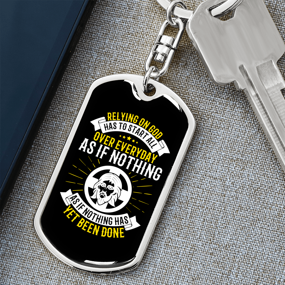 Start All Over Everyday Keychain Stainless Steel or 18k Gold Dog Tag Keyring-Express Your Love Gifts