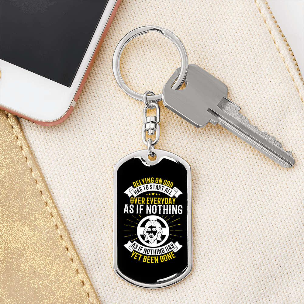 Start All Over Everyday Keychain Stainless Steel or 18k Gold Dog Tag Keyring-Express Your Love Gifts