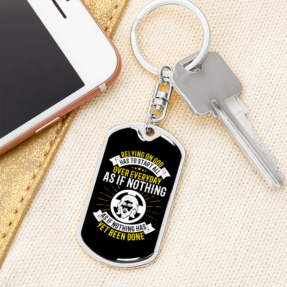 Start All Over Everyday Keychain Stainless Steel or 18k Gold Dog Tag Keyring-Express Your Love Gifts