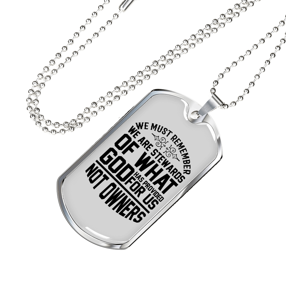 Stewards Of What God Christian Necklace Stainless Steel or 18k Gold Dog Tag 24" Chain-Express Your Love Gifts