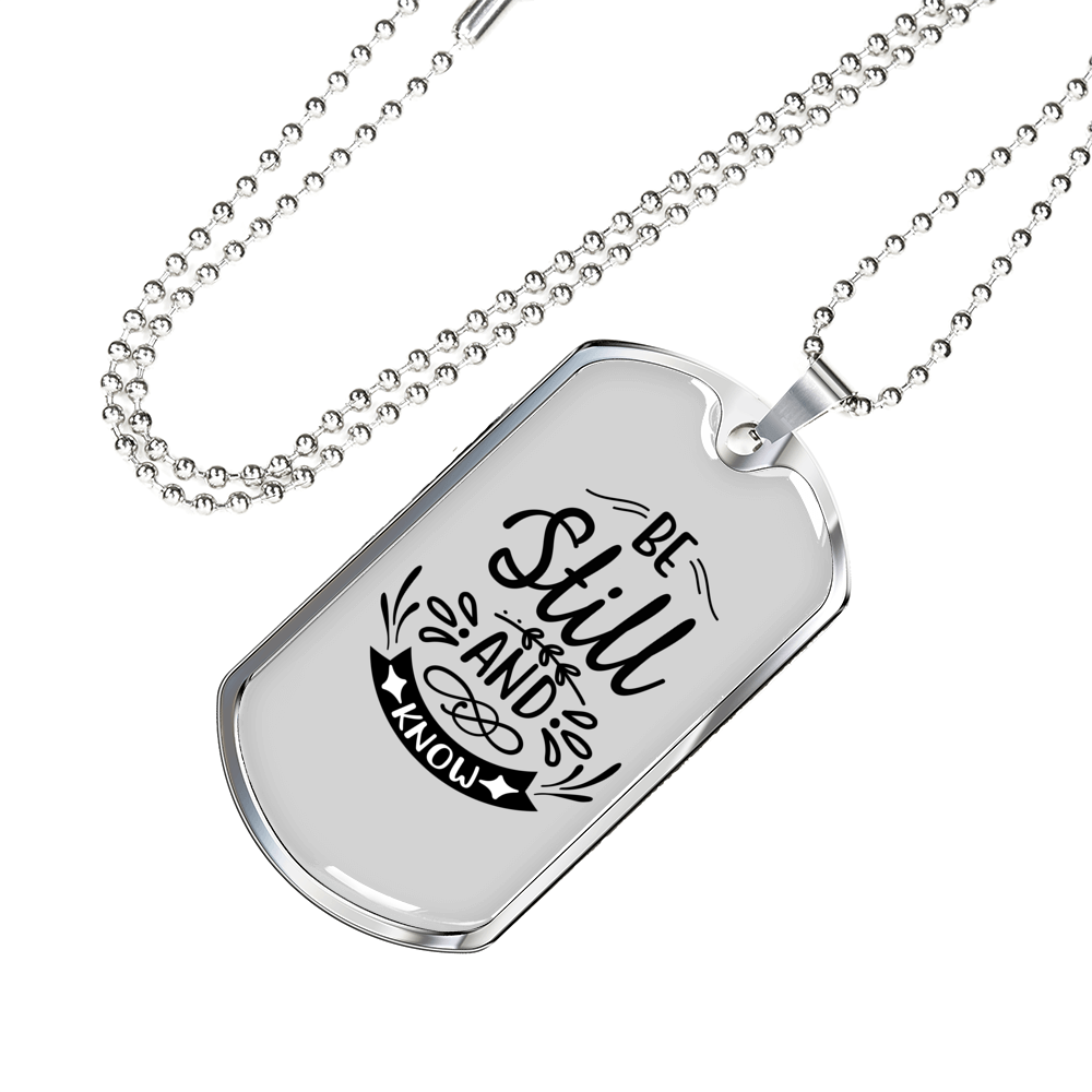 Still And Know Christian Necklace Stainless Steel or 18k Gold Dog Tag 24" Chain-Express Your Love Gifts