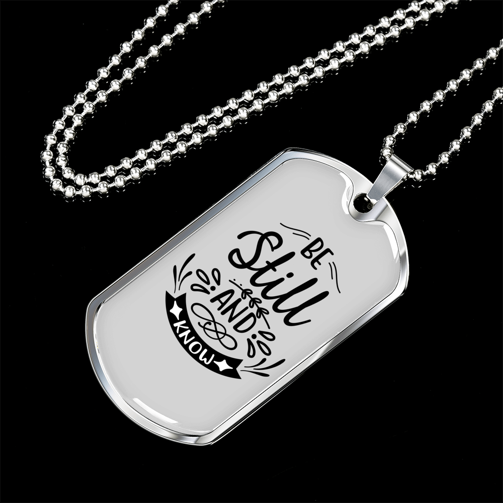 Still And Know Christian Necklace Stainless Steel or 18k Gold Dog Tag 24" Chain-Express Your Love Gifts