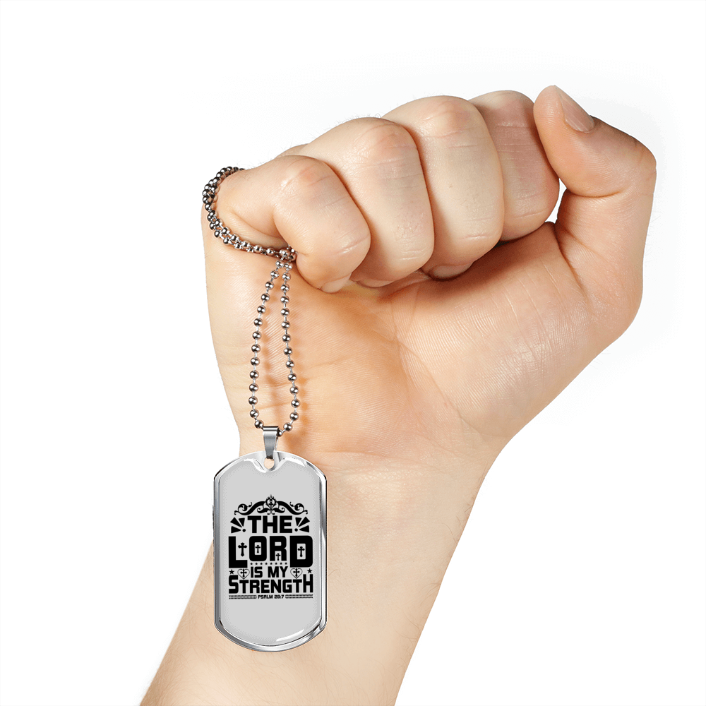 Strength Is Lord Christian Necklace Stainless Steel or 18k Gold Dog Tag 24" Chain-Express Your Love Gifts