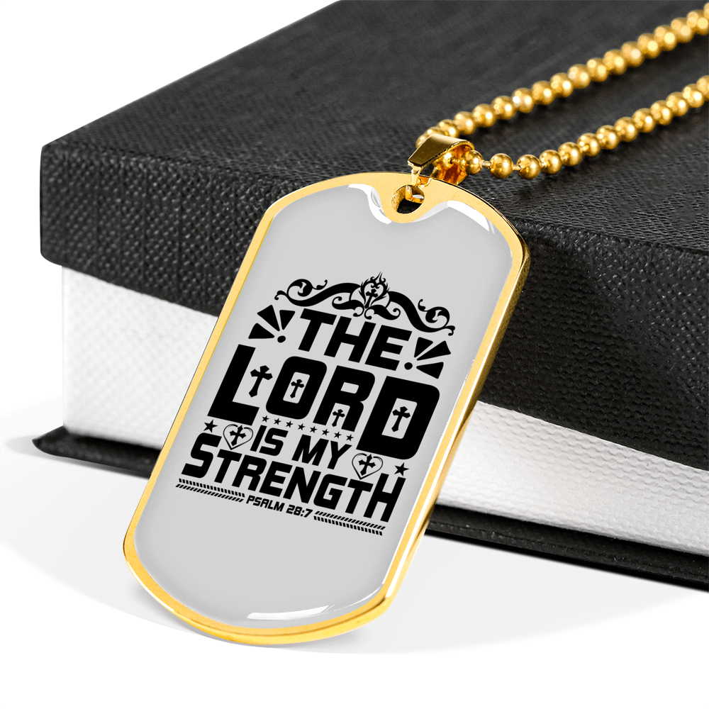 Strength Is Lord Christian Necklace Stainless Steel or 18k Gold Dog Tag 24" Chain-Express Your Love Gifts