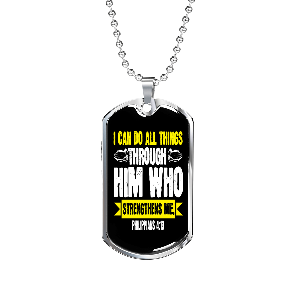 Strengthens Me Christian Necklace Stainless Steel or 18k Gold Dog Tag 24" Chain-Express Your Love Gifts