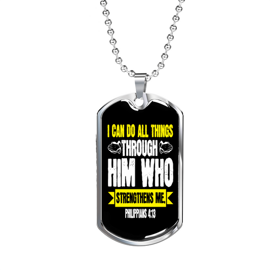 Strengthens Me Christian Necklace Stainless Steel or 18k Gold Dog Tag 24" Chain-Express Your Love Gifts