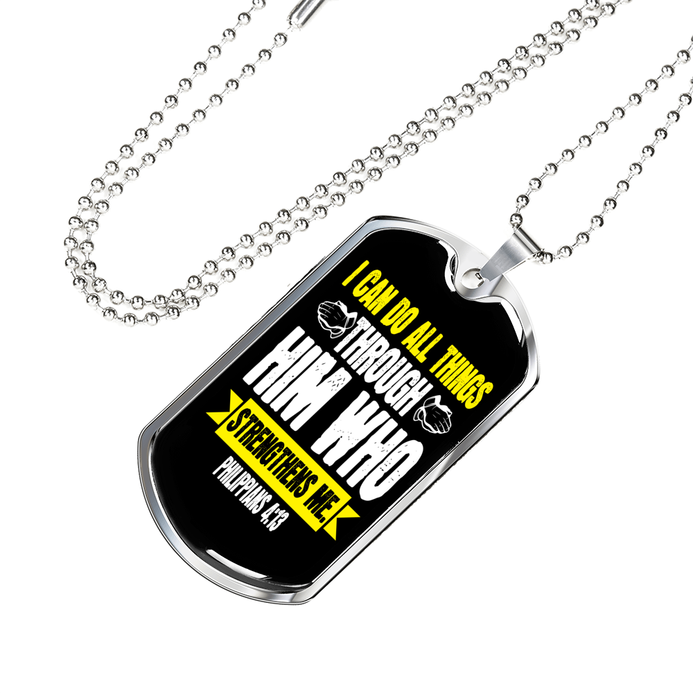 Strengthens Me Christian Necklace Stainless Steel or 18k Gold Dog Tag 24" Chain-Express Your Love Gifts