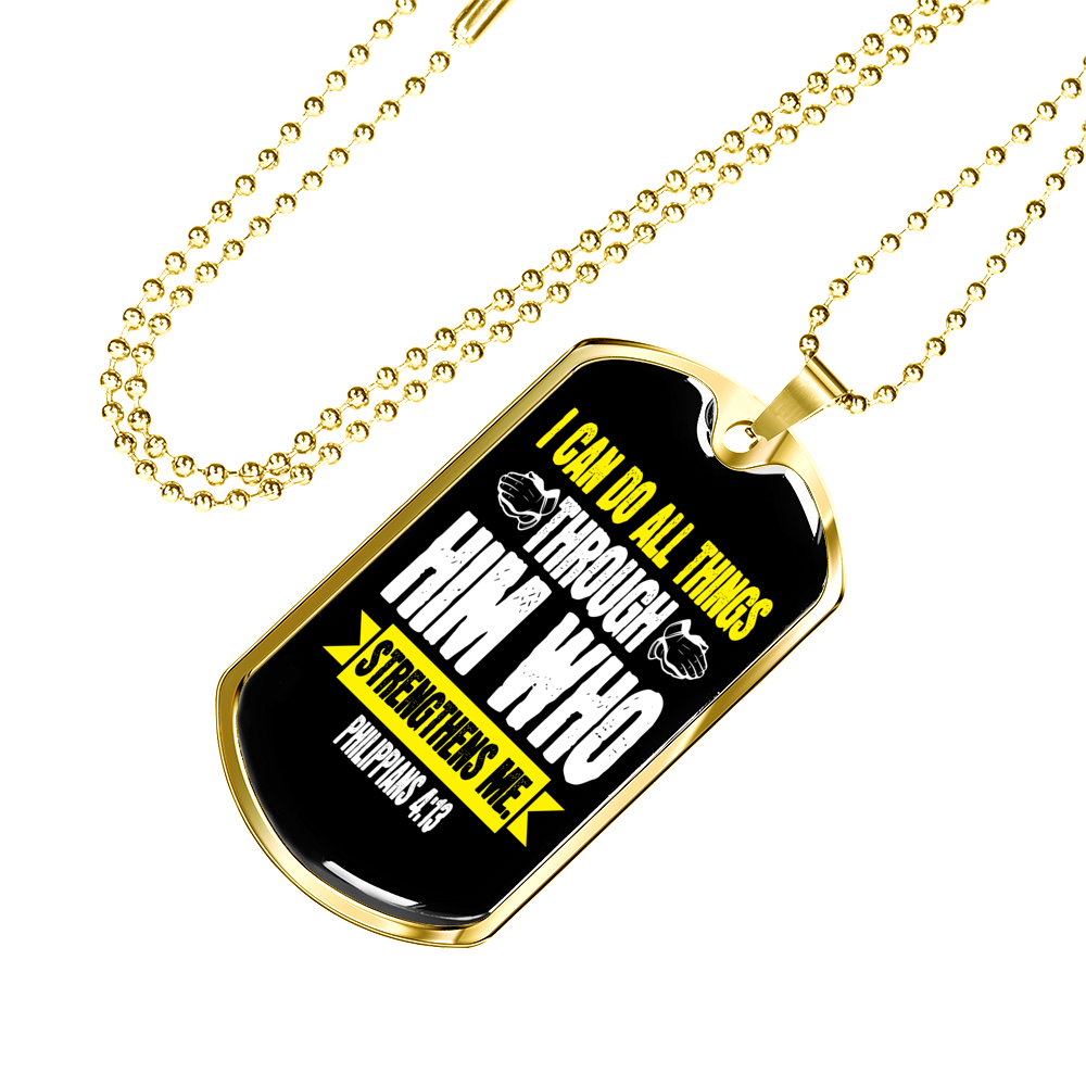 Strengthens Me Christian Necklace Stainless Steel or 18k Gold Dog Tag 24" Chain-Express Your Love Gifts