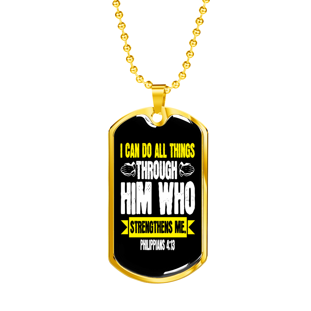 Strengthens Me Christian Necklace Stainless Steel or 18k Gold Dog Tag 24" Chain-Express Your Love Gifts
