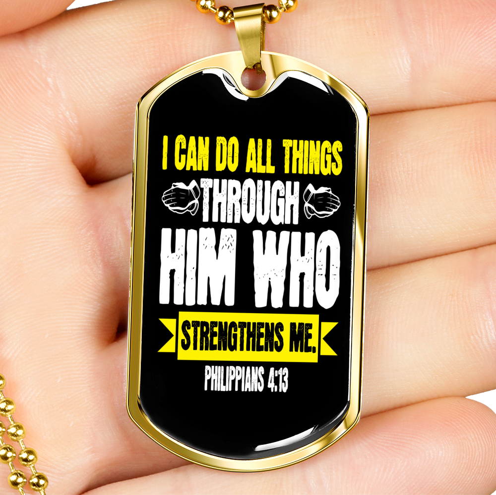 Strengthens Me Christian Necklace Stainless Steel or 18k Gold Dog Tag 24" Chain-Express Your Love Gifts