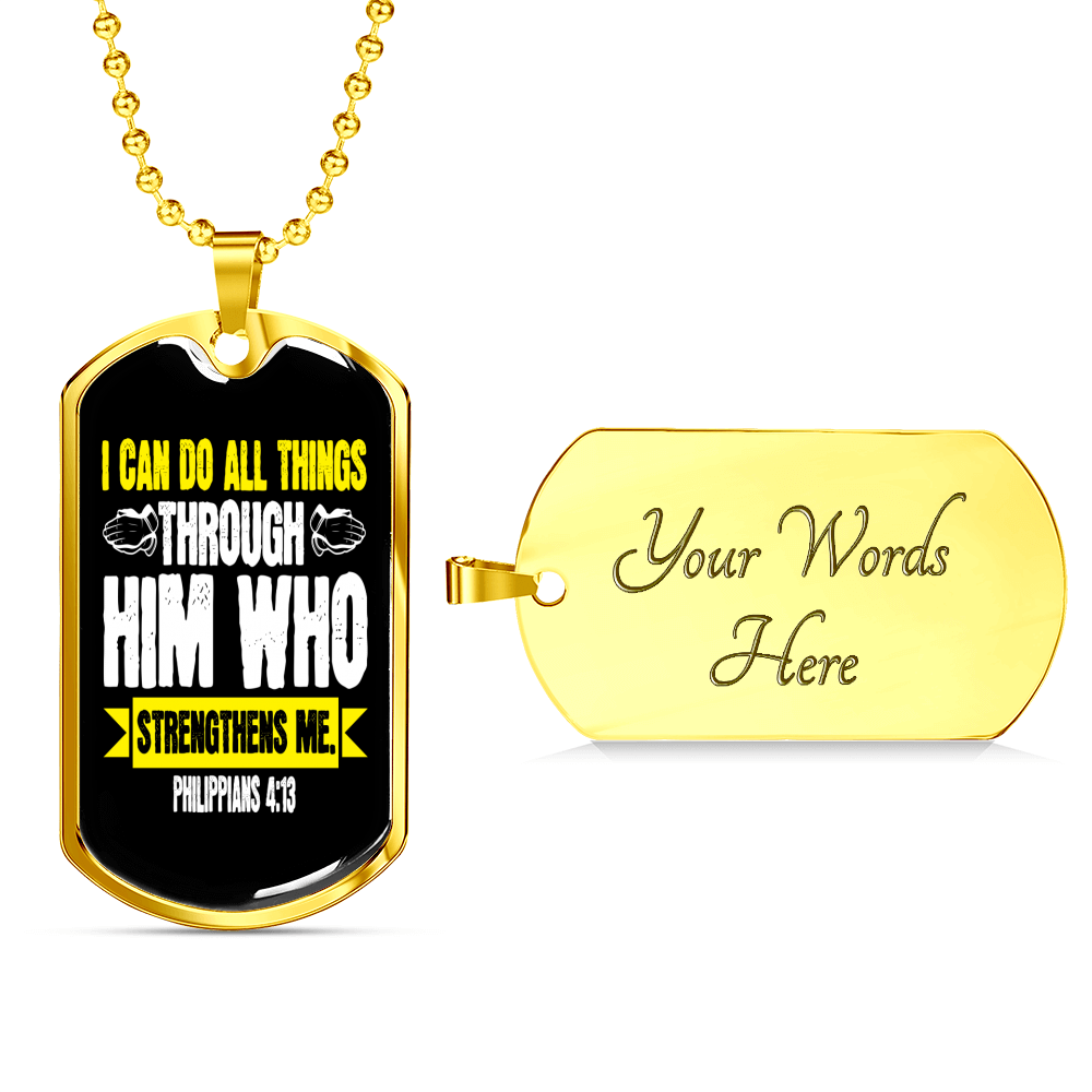 Strengthens Me Christian Necklace Stainless Steel or 18k Gold Dog Tag 24" Chain-Express Your Love Gifts