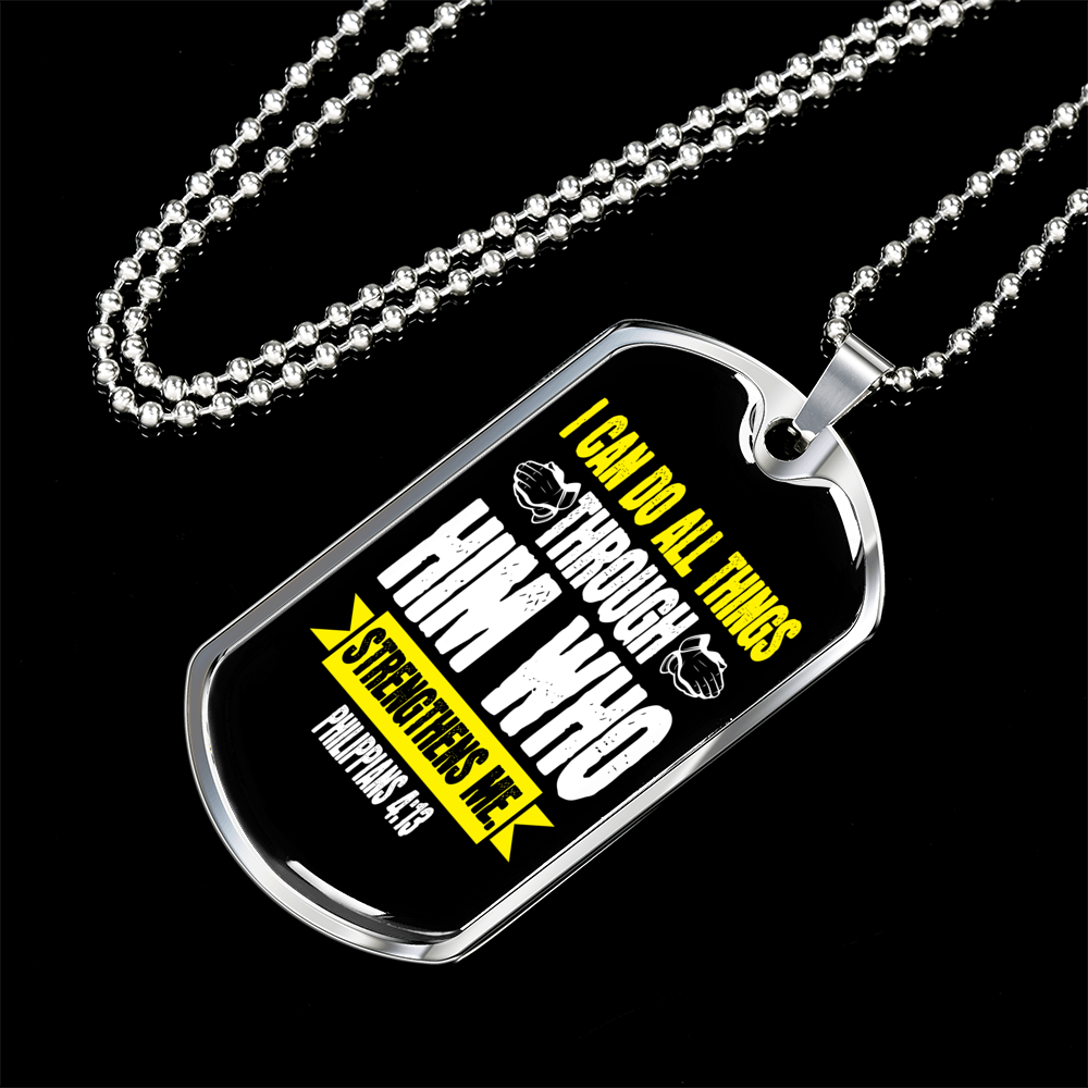 Strengthens Me Christian Necklace Stainless Steel or 18k Gold Dog Tag 24" Chain-Express Your Love Gifts