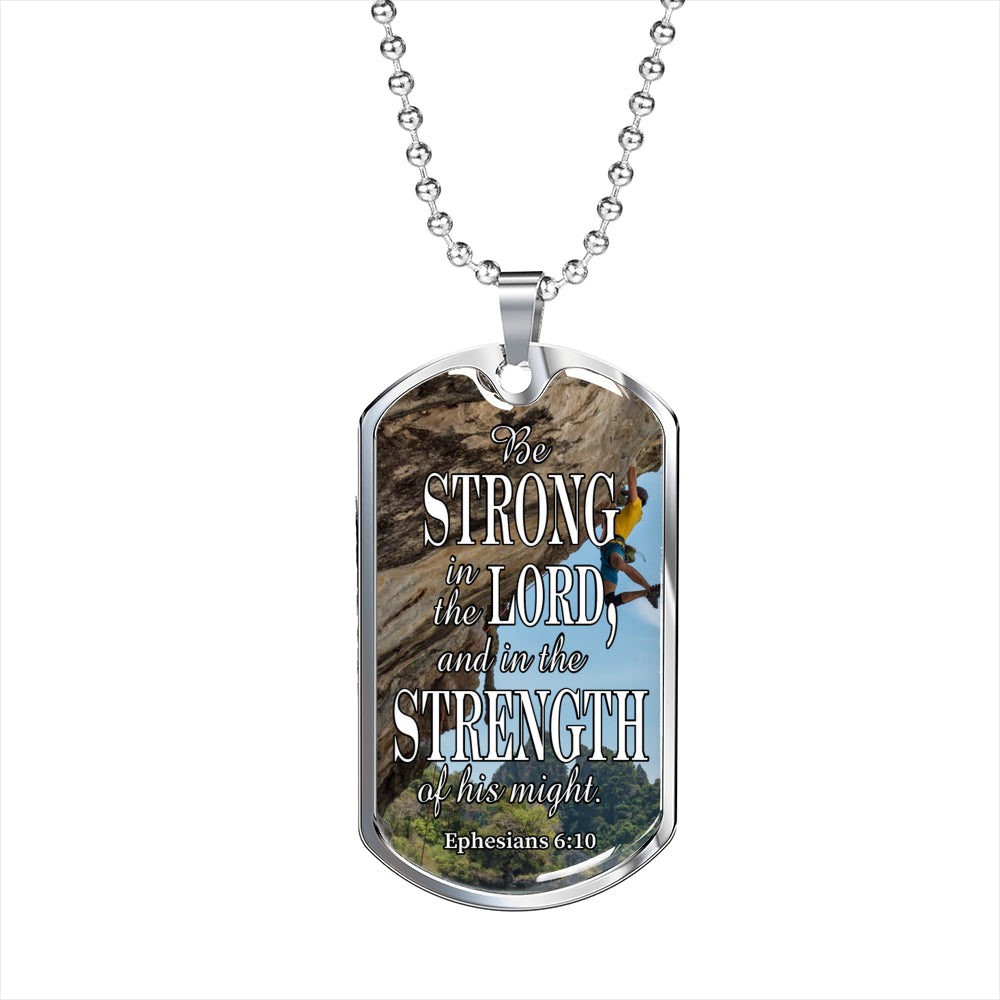 Strong In The Lord Bible Necklace Stainless Steel or 18k Gold Dog Tag 24"-Express Your Love Gifts
