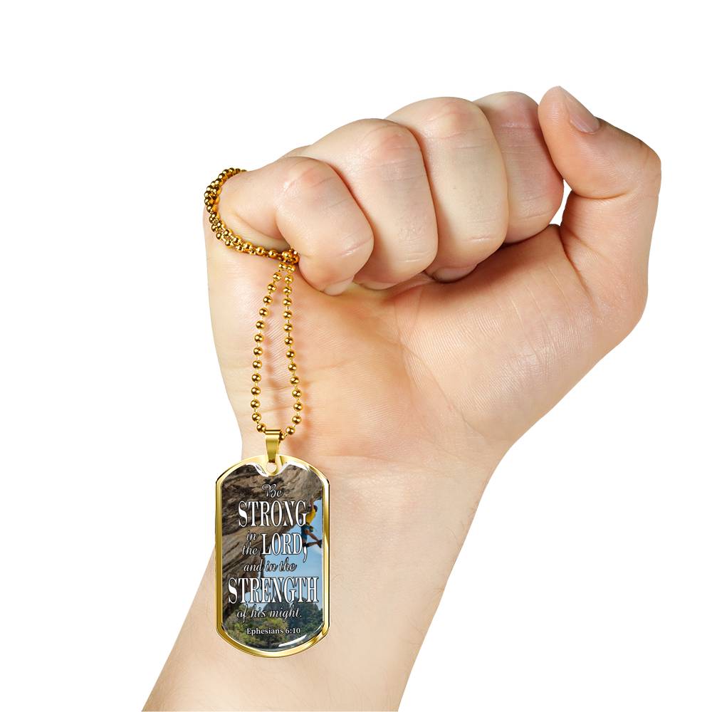 Strong In The Lord Bible Necklace Stainless Steel or 18k Gold Dog Tag 24"-Express Your Love Gifts